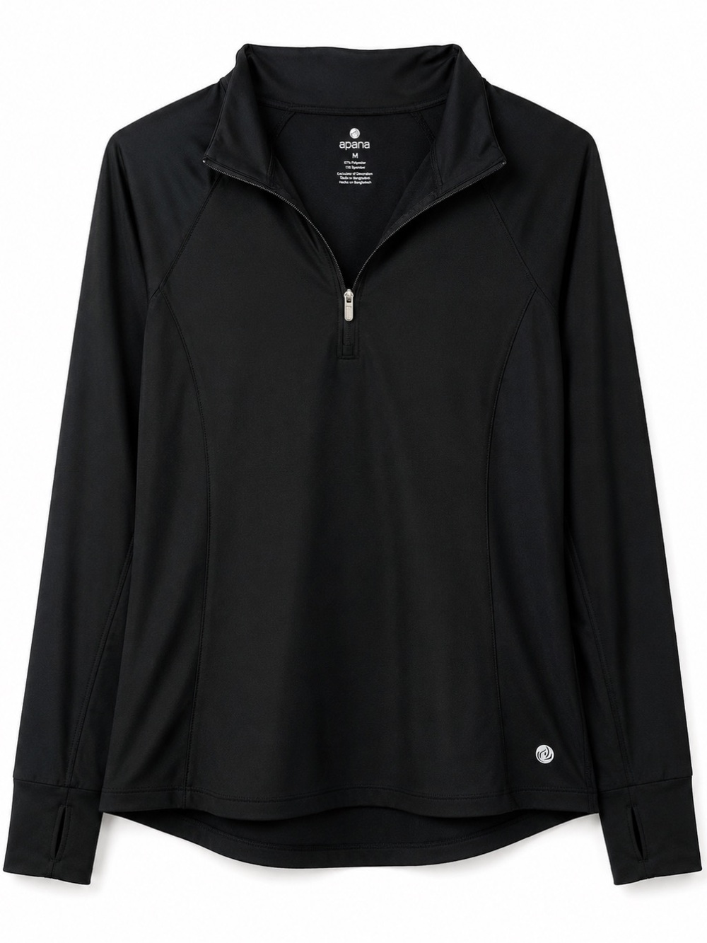 Apana Black Quarter Zip Performance Pullover Athletic Top Size M